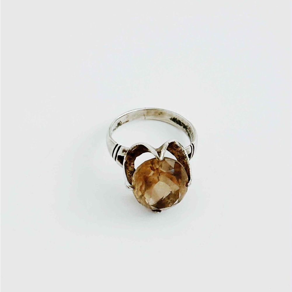 Vintage Sterling Silver Large Faceted Smoky Quartz - Picture 9 of 16